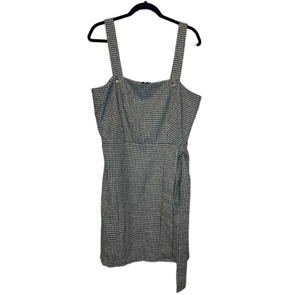 Boohoo Dogtooth‎ Jumper Pinafore Dress Women's Sz 14 Sleeveless Apron Tie Belt